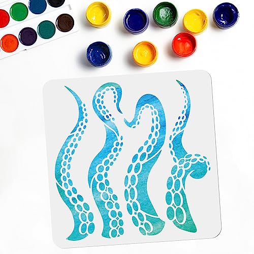 MAYJOYDIY Octopus Schablone Octopus Tentakel Malerei Wandschablonen Meerestiere Thema 30 x 29 cm Wiederverwendbare PET-Vorlage auf Holzwand Leinwand DIY Handwerk Schablonen von MAYJOYDIY