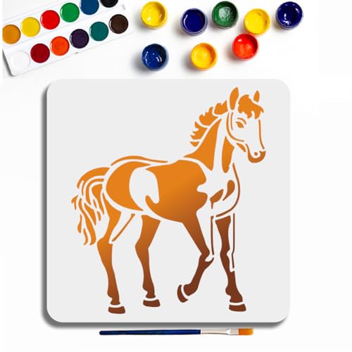 MAYJOYDIY Pferde Schablone 30×30cm Bauernhof Pony Malschablonen Mit Pinsel Wiederverwendbare Kleine Pferde Vorlage Zum Malen Für Handwerkskunst Auf Fenster Wand aus Holz Stoff Dekoration von MAYJOYDIY
