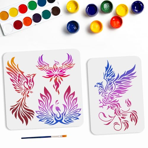 MAYJOYDIY Phoenix-Schablonen zum Malen, 30 x 30 cm, Feuervogel, Zeichenschablone mit Pinsel, DIY-Vorlage für Holz, Leinwand, Wand, Möbel, 4 Stile MAYJOYDIY Phoenix-Schablonen zum Malen, 30 x 30 cm, Feuervogel, Zeichenschablone mit Pinsel, DIY-Vorlage für Holz, Leinwand, Wand, Möbel, 4 Stile von MAYJOYDIY