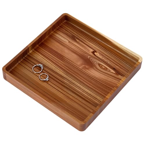 MAYJOYDIY Quadratisches Serviertablett Aus Akazienholz Quadratische Servierplatte Aus Holz Servierbrett Aus Holz Für Platten Serviergeschirr Für Die Küche Oder als Geschenk Für Dinnerpartys 20×20cm von MAYJOYDIY
