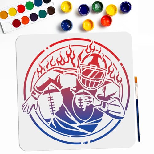 MAYJOYDIY Rugby Spieler Spiel Schablonen 30 × 30cm Große Rugby Spiel Schablonen Mit Pinsel Runde Fußball DIY Schablone Zeichenvorlage Für Holz Leinwand Möbel Basteln Dekor von MAYJOYDIY