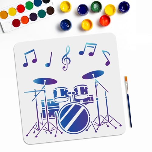 MAYJOYDIY Schlagzeug-Set, Schablone, Musiknoten, Schablone, 30 x 29 cm, wiederverwendbare Musikinstrumente, Schablone mit Pinsel, Basteln und Dekor an Wänden, Stoffmöbeln von MAYJOYDIY