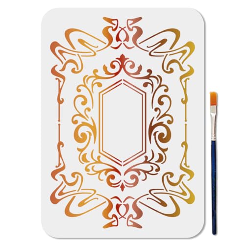 MAYJOYDIY Spiegel Rahmen Schablone Wiederverwendbar Vintage Spiegel Blumenmuster Schablonen Zum Malen 21×29.7cm Zeichenvorlagen Mit Pinsel Für Wand Boden Möbel Holz Papierdekoration MAYJOYDIY Spiegel Rahmen Schablone Wiederverwendbar Vintage Spiegel Blumenmuster Schablonen Zum Malen 21×29.7cm Zeichenvorlagen Mit Pinsel Für Wand Boden Möbel Holz Papierdekoration von MAYJOYDIY