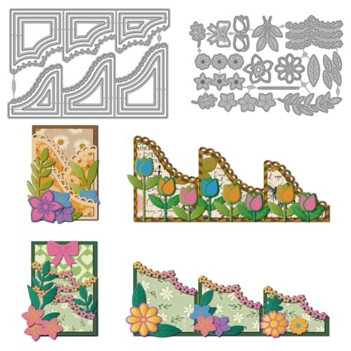 MAYJOYDIY Wellen Blumenrand Metall Stanzformen Wellenrahmen Stanzschablonen Blumen Blätter Karbonstahl Prägeschablonen Für Scrapbooking Party Fotoalbum DIY Papierhandwerk von MAYJOYDIY