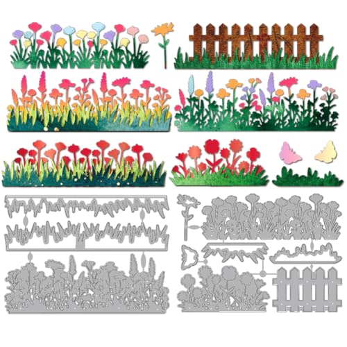 MAYJOYDIY Wildblumen Gras Metall Stanzformen Gartenzaun Stanzschablone Blumen Und Schmetterlingsprägung Scrapbooking Schnittvorlage Für DIY Scrapbooking Karte Machen Album Geschenk Dekor von MAYJOYDIY