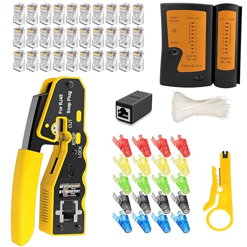 MAYLINE RJ11 RJ45 Cat5 Cat6 Netzwerkkabelprüfgeräte Reparaturwerkzeuge Abisolierschneider, Crimpen des Koax-Crimper-Steckers, Abisolieren des Cat6e-Drahtdaten-Detektor-Abisolierers (Gelb) von MAYLINE-TECH