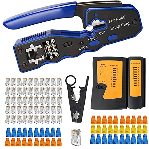 MAYLINEE Crimpzange RJ45 CAT5/CAT6/CAT7 Kabel set, tragbares Telefon Netzwerk set, RJ45/RJ11/RJ12 Crimp Schneid Set, professionelles Crimpstecker Kit Tester Werkzeug(Rot) von MAYLINEE-TECH