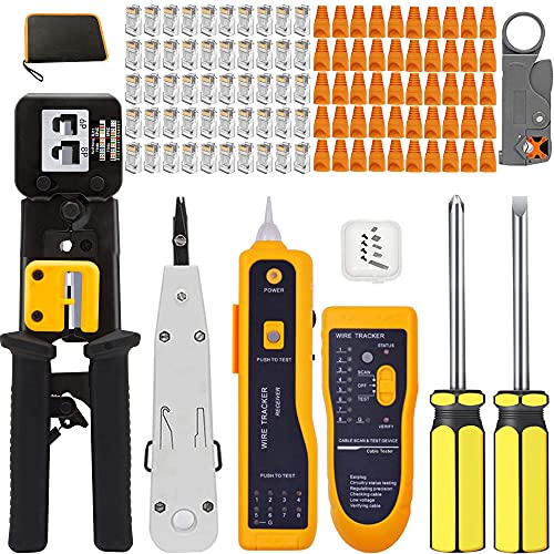 MAYLINEE Netzwerk Werkzeug für RJ45 Crimpzange Abisolier zange, Kabeltester Kit CAT5 CAT6 Cutter Set, Professionelles Patchkabel Wartung LAN Crimpen(Schwarz) von MAYLINEE-TECH