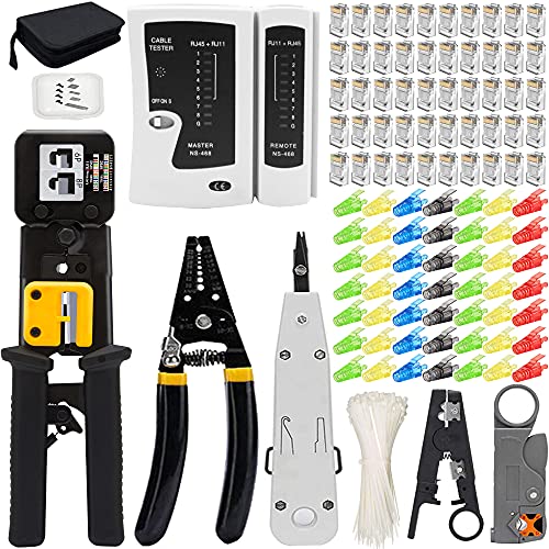 MAYLINEE RJ45 Crimpstecker Set Netzwerkkabeltester Werkzeug Reparatur-Toolkits Cat5 Cat6 Net Professionelle Wartung des LAN-Kabeltesters, Crimpzange RJ45 Drahtschneider (Grau) von MAYLINEE-TECH