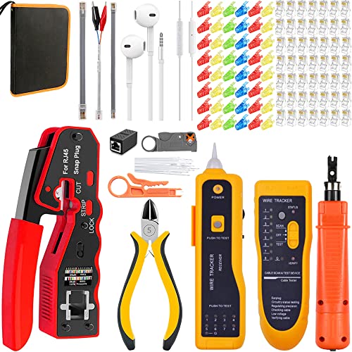 MAYLINEE RJ45 Netzwerk Werkzeug Set Cat5 Cat6 Cat6e CAT7 Crimpdrahtnetzwerk Reparaturset Crimpstecker Set Koax-Crimpzange, Patchkabel Wartung LAN Abisolierer(Schwarz) von MAYLINEE-TECH
