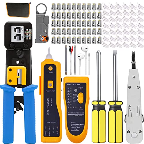 MAYLINEE RJ45 Netzwerk Werkzeug Set Reparatur Toolkits Cat5 Cat6 Professionelle Wartung LAN Kabeltesters, Crimpzange Crimpstecker Drahtschneider(Rot) von MAYLINEE-TECH