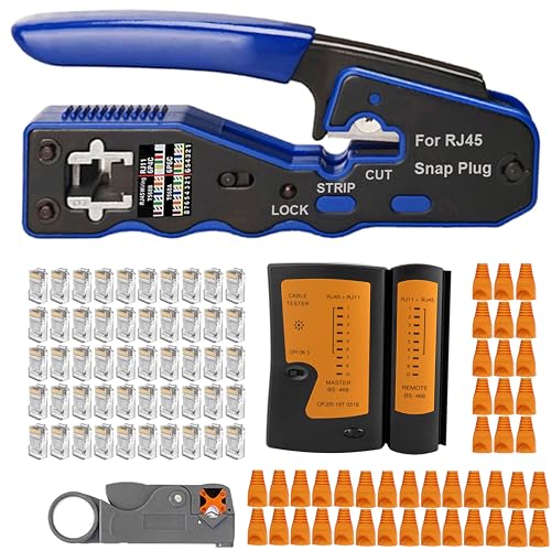 MAYLINEE RJ45 Professioneller Netzwerk Werkzeug Set Tester Crimpstecker Set Reparatur Tool kits CAT5 CAT6, Crimpzange Wartung LAN Set für Heimwerker(Grau) von MAYLINEE-TECH