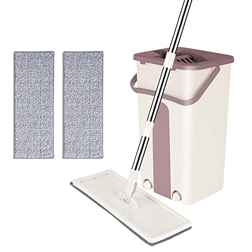 Bodenwischer Komplett Set,Wischmopp Set Inklusive 1-Edelstahl-Moppstange, 1-Entwässerungseimer mit 2-Drainageöffnungen,und 2-Wiederverwendbare Moppköpfe (A* Khaki) von MAYMA