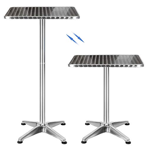 MAYMA Bistrotisch, quadratisch, mit klappbarer Platte, höhenverstellbar, für Innen und Außen, MDF, Edelstahl, hoch, 2-in-1, Aluminium, faltbar, 70 cm/110 cm von MAYMA