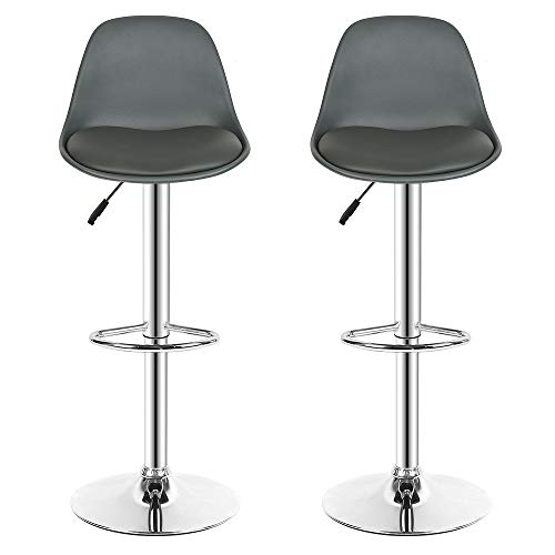 Barhocker, Tresenhocker 2er Set, Höhenverstellbar Barstühle mit Rückenlehne und Fußstütze aus Metall, Drehstuhl für Esszimmer, Bar, Küche, und Wohnzimmer (PU-B grau/2pcs) von MAYMAR