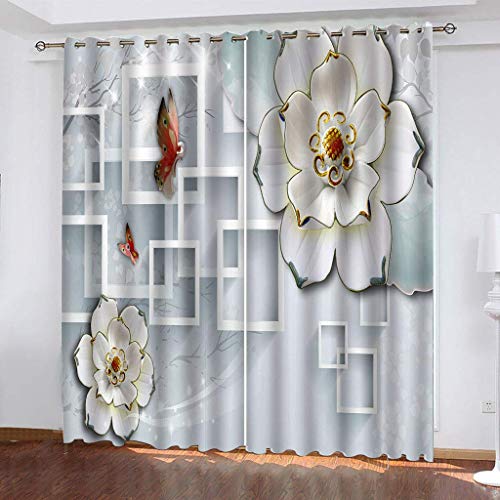 Blickdichte Vorhänge Mit Motiv 3D Relief Schmetterlingsblumen Kinder Gardinen Ösen Gardine Thermo 280x160 cm Schlafzimmer Kinderzimmer Vorhange Dekoratives Muster, Verdunklungsvorhänge von MAYNUO