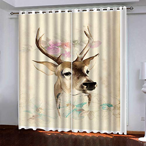 Blickdichte Vorhänge Mit Motiv 3D Retro-Blumen Und REH Kinder Gardinen Ösen Gardine Thermo 280x160 cm Schlafzimmer Kinderzimmer Vorhange Dekoratives Muster, Verdunklungsvorhänge Blickdichte Vorhänge Mit Motiv 3D Retro-Blumen Und REH Kinder Gardinen Ösen Gardine Thermo 280x160 cm Schlafzimmer Kinderzimmer Vorhange Dekoratives Muster, Verdunklungsvorhänge von MAYNUO