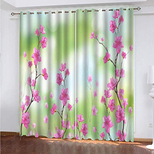 Blickdichte Vorhänge Mit Motiv 3D Rosa Blüten Kinder Gardinen Ösen Gardine Thermo 280x160 cm Schlafzimmer Kinderzimmer Vorhange Dekoratives Muster, Verdunklungsvorhänge von MAYNUO