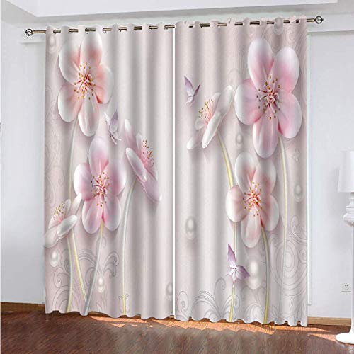 Blickdichte Vorhänge Mit Motiv 3D Rosa Blüten Mit Schmetterlingen Kinder Gardinen Ösen Gardine Thermo 280x160 cm Schlafzimmer Kinderzimmer Vorhange Dekoratives Muster, Verdunklungsvorhänge Blickdichte Vorhänge Mit Motiv 3D Rosa Blüten Mit Schmetterlingen Kinder Gardinen Ösen Gardine Thermo 280x160 cm Schlafzimmer Kinderzimmer Vorhange Dekoratives Muster, Verdunklungsvorhänge von MAYNUO