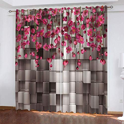 Blickdichte Vorhänge Mit Motiv 3D Rosa Blumen Dreidimensionale Geometrie Kinder Gardinen Ösen Gardine Thermo 280x160 cm Schlafzimmer Kinderzimmer Vorhange Dekoratives Muster, Verdunklungsvorhänge von MAYNUO