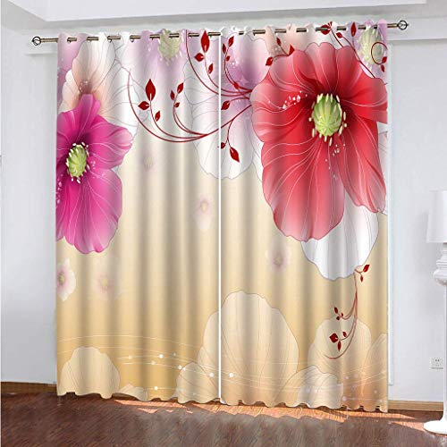 Blickdichte Vorhänge Mit Motiv 3D Rosa Blumen Kunst Kinder Gardinen Ösen Gardine Thermo 280x160 cm Schlafzimmer Kinderzimmer Vorhange Dekoratives Muster, Verdunklungsvorhänge von MAYNUO