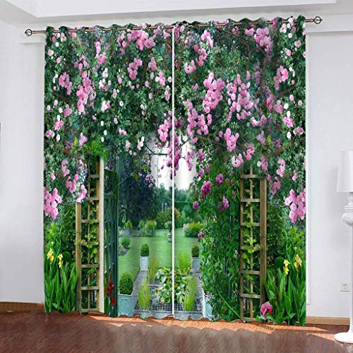 Blickdichte Vorhänge Mit Motiv 3D Rosa Blumenranken-Print Kinder Gardinen Ösen Gardine Thermo 280x160 cm Schlafzimmer Kinderzimmer Vorhange Dekoratives Muster, Verdunklungsvorhänge von MAYNUO
