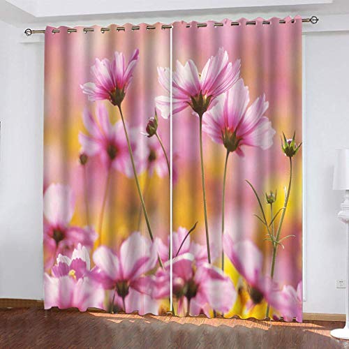 Blickdichte Vorhänge Mit Motiv 3D Rosa Blumensträuße Kinder Gardinen Ösen Gardine Thermo 280x160 cm Schlafzimmer Kinderzimmer Vorhange Dekoratives Muster, Verdunklungsvorhänge von MAYNUO