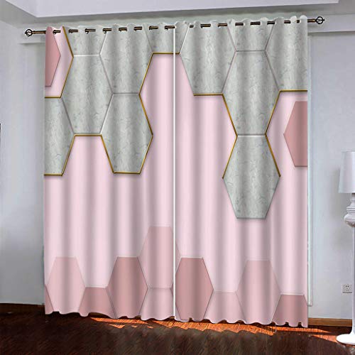 Blickdichte Vorhänge Mit Motiv 3D Rosa Geometrische Sechsecke Kinder Gardinen Ösen Gardine Thermo 280x160 cm Schlafzimmer Kinderzimmer Vorhange Dekoratives Muster, Verdunklungsvorhänge von MAYNUO