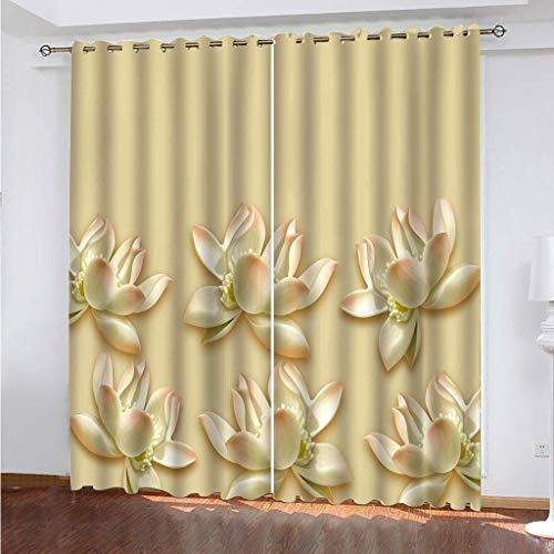 Blickdichte Vorhänge Mit Motiv 3D Rosa Lotusblumen-Kunst Kinder Gardinen Ösen Gardine Thermo 280x160 cm Schlafzimmer Kinderzimmer Vorhange Dekoratives Muster, Verdunklungsvorhänge von MAYNUO