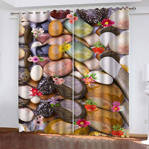 MAYNUO Thermovorhang Fensterdekoration 3D Blumen-Kieselsteine Gardinen Druck Verdunkelung Vorhänge Für Kinderzimmer Wohnzimmer Fenster Thermovorhang 264x214Cm 2 Stück Ösenvorhang Blickdicht von MAYNUO