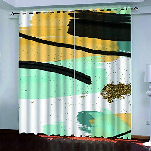 MAYNUO Thermovorhang Fensterdekoration 3D Gelb-Blaue Graffiti Gardinen Druck Verdunkelung Vorhänge Für Kinderzimmer Wohnzimmer Fenster Thermovorhang 264x214Cm 2 Stück Ösenvorhang Blickdicht von MAYNUO