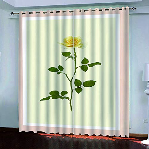 MAYNUO Thermovorhang Fensterdekoration 3D Gelbe Rosenpflanzen Gardinen Druck Verdunkelung Vorhänge Für Kinderzimmer Wohnzimmer Fenster Thermovorhang 264x214Cm 2 Stück Ösenvorhang Blickdicht von MAYNUO