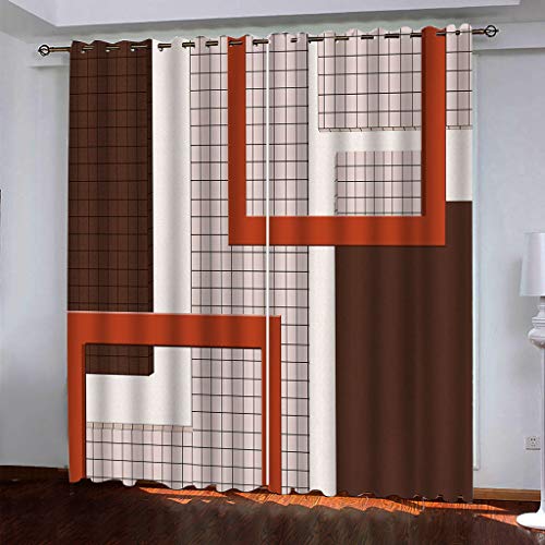 MAYNUO Thermovorhang Fensterdekoration 3D Rote Geometrische Quadrate Gardinen Druck Verdunkelung Vorhänge Für Kinderzimmer Wohnzimmer Fenster Thermovorhang 264x214Cm 2 Stück Ösenvorhang Blickdicht von MAYNUO
