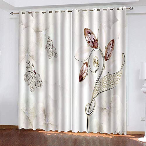 MAYNUO Thermovorhang Fensterdekoration 3D Schmetterling Blumenmuster Gardinen Druck Verdunkelung Vorhänge Für Kinderzimmer Wohnzimmer Fenster Thermovorhang 264x214Cm 2 Stück Ösenvorhang Blickdicht von MAYNUO