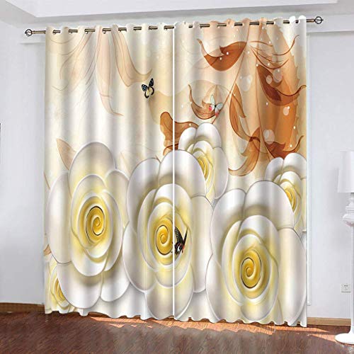 MAYNUO Thermovorhang Fensterdekoration 3D Schmetterling Weiße Blume Gardinen Druck Verdunkelung Vorhänge Für Kinderzimmer Wohnzimmer Fenster Thermovorhang 264x214Cm 2 Stück Ösenvorhang Blickdicht von MAYNUO