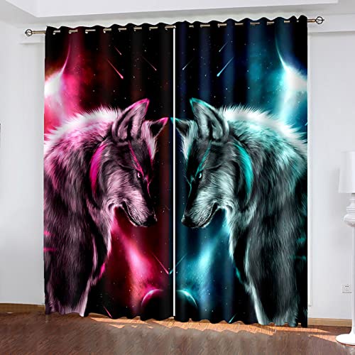 MAYNUO Verdunklungsvorhänge 3D Modetier Wolf Gardinen Mit Ösen Blickdichte Vorhänge Für Schlafzimmer Wohnzimmer 200x160 cm Vorhang Kinderzimmer Junge, 2Er Set Gardinen Mit Ösen, Abdunkelnde von MAYNUO