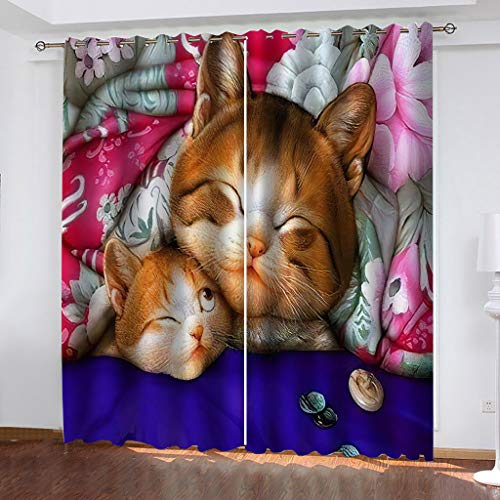 MAYNUO Vorhänge Blickdicht 3D Gelbe Kätzchen Tiere Gardinen Verdunkelungsvorhänge 200x214 cm Verdunklungsvorhänge Ösen, Drucken Curtains Für Schlafzimmer Wohnzimmer Deko, Verdunklungsgardine 2Er Set von MAYNUO