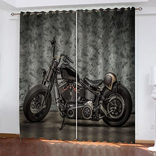 MAYNUO Vorhänge Blickdicht 3D Vintage-Motorrad Gardinen Verdunkelungsvorhänge 200x214 cm Verdunklungsvorhänge Ösen, Drucken Curtains Für Schlafzimmer Wohnzimmer Deko, Verdunklungsgardine 2Er Set von MAYNUO