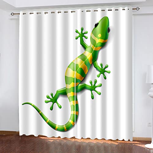 Verdunklungsvorhänge 3D Stilvoller Niedlicher Gecko Gardinen Mit Ösen Blickdichte Vorhänge Für Schlafzimmer Wohnzimmer 200x160 Cm Vorhang Kinderzimmer Junge, 2Er Set Gardinen Mit Ösen, Abdunkelnde von MAYNUO