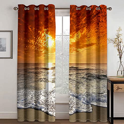 Vorhänge Blickdicht 3D Meer Sonnenuntergang Blick Gardinen Verdunkelungsvorhänge 200x214 Cm Verdunklungsvorhänge Ösen, Drucken Curtains Für Schlafzimmer Wohnzimmer Deko, Verdunklungsgardine 2Er Set von MAYNUO