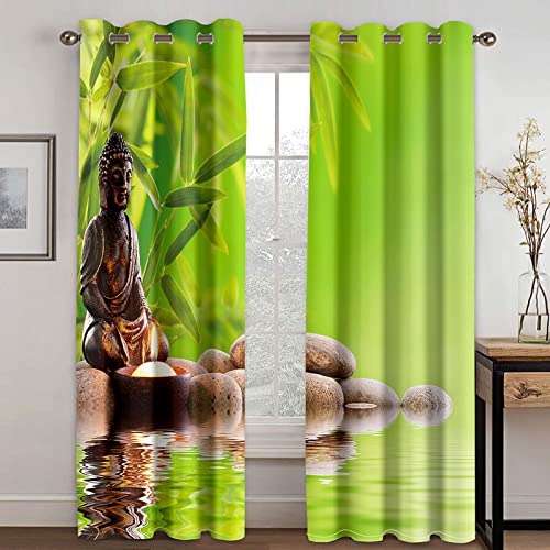 Vorhänge Blickdicht 3D Waterfront Leaf Buddha Kerze Gardinen Verdunkelungsvorhänge 200x214 Cm Verdunklungsvorhänge Ösen, Drucken Curtains Für Schlafzimmer Wohnzimmer Deko, Verdunklungsgardine 2Er S von MAYNUO