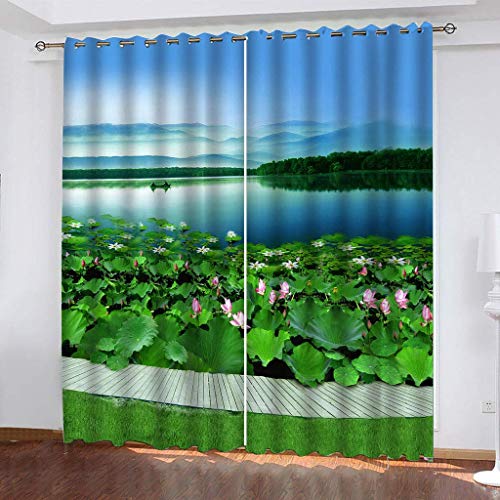 Vorhänge Mit Ösen Für Schlafzimmer Kinderzimmer Geräuschreduzierung 3D Lotusblumen Im Teich Muster Wohnzimmer 2 Stücke 180x250 cm Blickdichte Gardinen, Verdunkelungsvorhang von MAYNUO