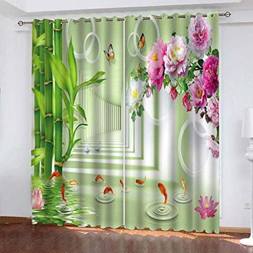 Vorhänge Schlafzimmer 3D Blumen Bambusblatt Raumausdehnung Verdunkelung 200x200 cm Gardinen Blickdichte Ösen Thermo Vorhang, Mit Muster Für Fenster Wohnzimmer Vorhänge Schlafzimmer 3D Blumen Bambusblatt Raumausdehnung Verdunkelung 200x200 cm Gardinen Blickdichte Ösen Thermo Vorhang, Mit Muster Für Fenster Wohnzimmer von MAYNUO