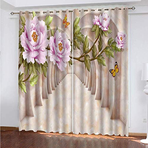 Vorhänge Schlafzimmer 3D Blumen-Korridor-Raum Verdunkelung 200x200 cm Gardinen Blickdichte Ösen Thermo Vorhang, Mit Muster Für Fenster Wohnzimmer Vorhänge Schlafzimmer 3D Blumen-Korridor-Raum Verdunkelung 200x200 cm Gardinen Blickdichte Ösen Thermo Vorhang, Mit Muster Für Fenster Wohnzimmer von MAYNUO