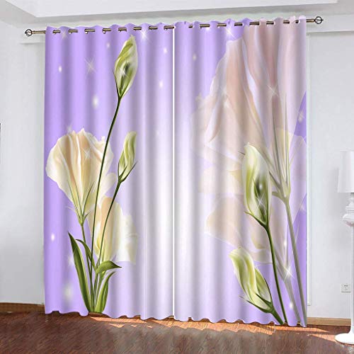Vorhänge Schlafzimmer 3D Blumen Lila Hintergrund Verdunkelung 200x200 cm Gardinen Blickdichte Ösen Thermo Vorhang, Mit Muster Für Fenster Wohnzimmer von MAYNUO