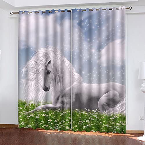 Vorhänge Schlafzimmer 3D Blumen Und Weiße Pferde Verdunkelung 200x200 cm Gardinen Blickdichte Ösen Thermo Vorhang, Mit Muster Für Fenster Wohnzimmer Vorhänge Schlafzimmer 3D Blumen Und Weiße Pferde Verdunkelung 200x200 cm Gardinen Blickdichte Ösen Thermo Vorhang, Mit Muster Für Fenster Wohnzimmer von MAYNUO