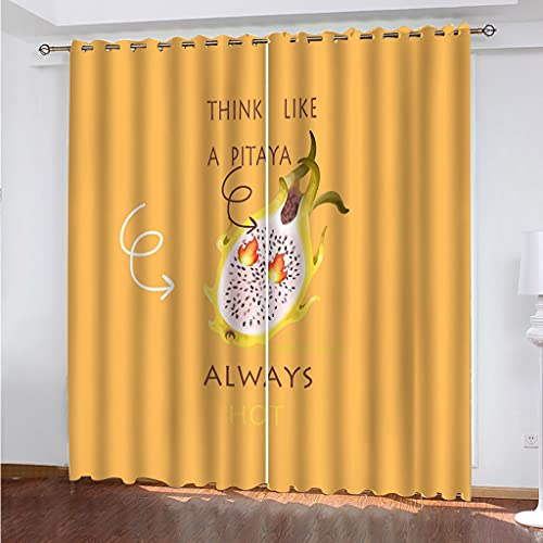 Vorhänge Schlafzimmer 3D Gelbe Drachenfrüchte Verdunkelung 200x200 cm Gardinen Blickdichte Ösen Thermo Vorhang, Mit Muster Für Fenster Wohnzimmer von MAYNUO