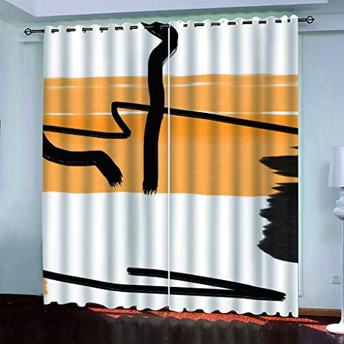Vorhänge Schlafzimmer 3D Gelbe Schwarze Graffiti Verdunkelung 200x200 cm Gardinen Blickdichte Ösen Thermo Vorhang, Mit Muster Für Fenster Wohnzimmer von MAYNUO
