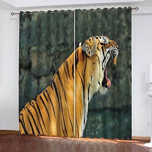 Vorhänge Schlafzimmer 3D Gelbe Tiere Tiger Verdunkelung 200x200 cm Gardinen Blickdichte Ösen Thermo Vorhang, Mit Muster Für Fenster Wohnzimmer von MAYNUO