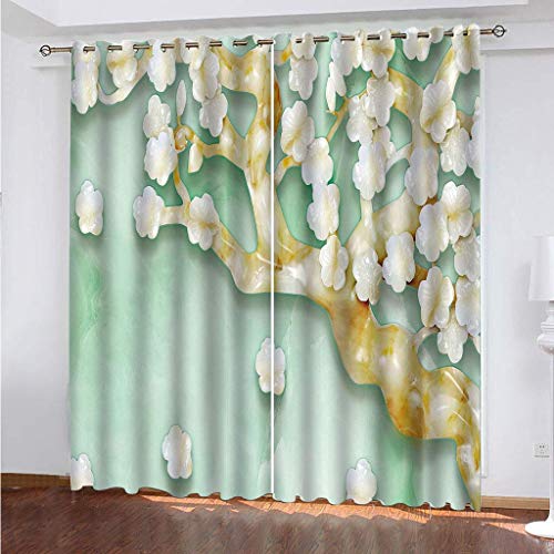 Vorhänge Schlafzimmer 3D Kreative Jadeblume Blackout Curtain Verdunkelung 220x210 cm Gardinen Blickdichte Vorhänge Schlafzimmer Ösen Thermo Vorhang, Mit Muster Für Fenster Wohnzimmer von MAYNUO